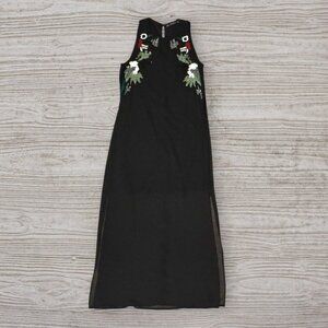 ZARA TRAFALUC Sequin Floral Black Dress Sheer Overlay Sleeveless Short Long S